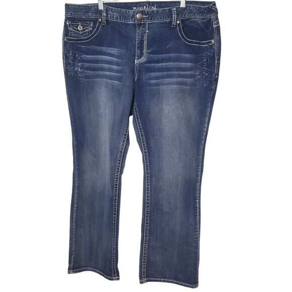 Maurices Womens Plus Straight-Leg Jeans 22 Thick Stitch Distressed Embroidered - Picture 1 of 6